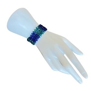 Glass Bead Stretch Bracelet Lapis-blue + Turquoise-color